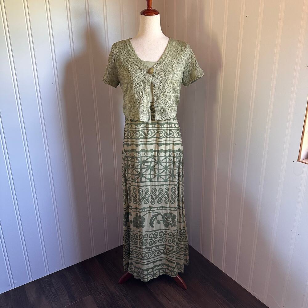 Vintage 90s Green Maxi Dress Set 10P